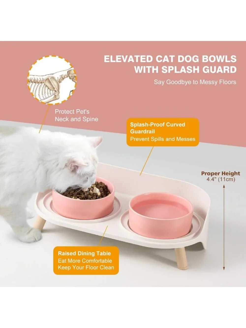 Elevated Cat Food & Water Bowl Set - Non-Slip Ceramic Dishes with Splash Guard